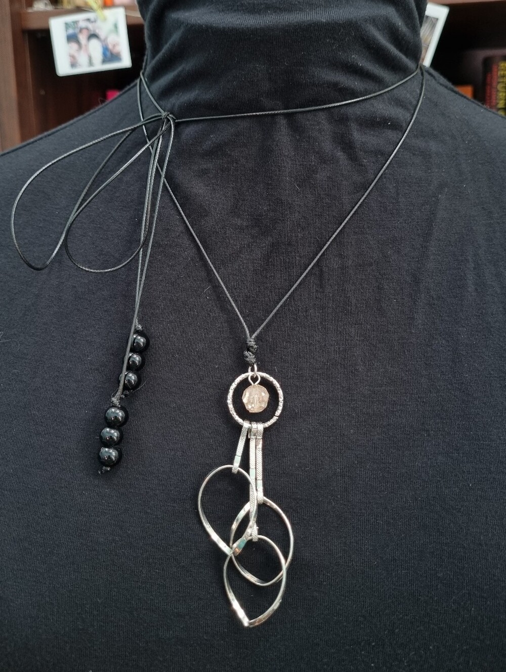 SLS Creation | Ooak Leather Cord Tie Necklace In Black And Silver